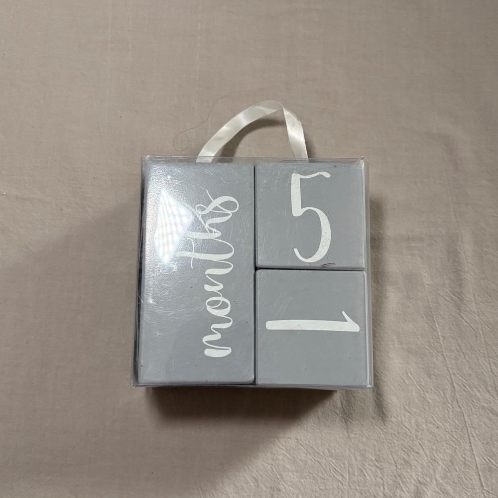 Frolickly Milestone Age Blocks Gray Wood Baby Photo Prop Newborn 3pc Set